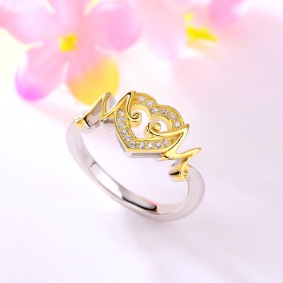 Yellow Gold Heart Mom Sterling Silver Ring