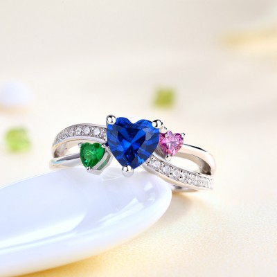 Personalized Heart Cut Birthstone 925 Sterling Silver Mother's Ring