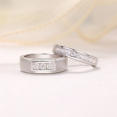 Classic White Sapphire 925 Sterling Silver Matching Couple Rings
