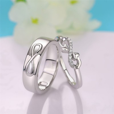 Round Cut White Sapphire 925 Sterling Silver Infinity Couple Rings