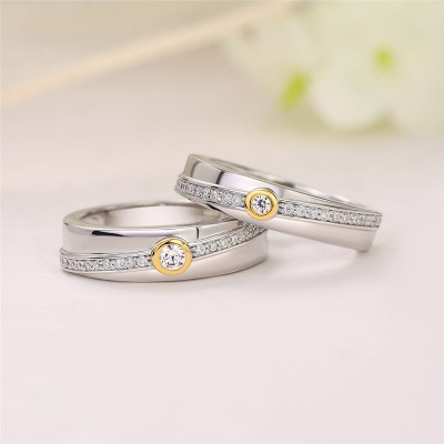 Round Cut White Sapphire 925 Sterling Silver Couple Rings