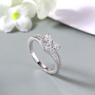 Pear Cut White Sapphire 925 Sterling Silver 3-Stone Engagement Ring