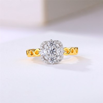 Round Cut White Sapphire 925 Sterling Silver Two-Tone Engagement Ring