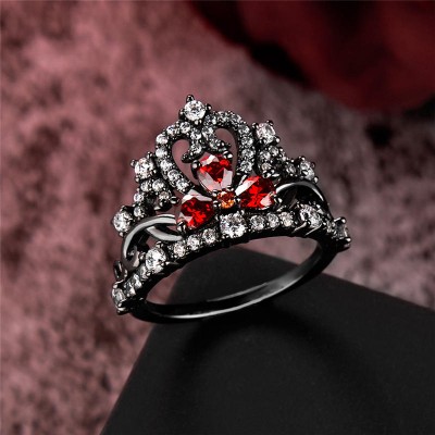 Pear Cut Ruby 925 Sterling Silver Black Crown Ring