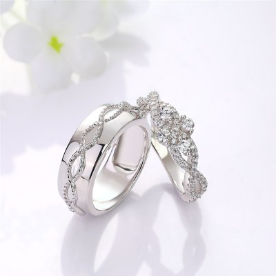 Round Cut White Sapphire 925 Sterling Silver Twisted Couple Rings