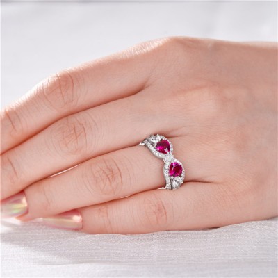 Two Heart Cut Ruby 925 Sterling Silver Knot Engagement Ring