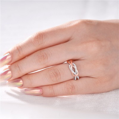 Round Cut White Sapphire Sterling Silver Two-Tone Infinity Knot Ring