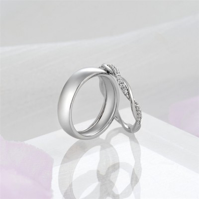 Round Cut White Sapphire 925 Sterling Silver Twisted Promise Rings for Couples