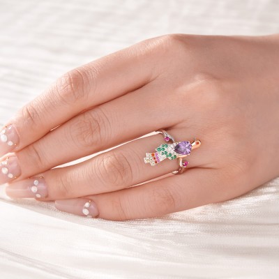 Pear Cut Amethyst 925 Sterling Silver Two Tone Parrot Cocktail Ring