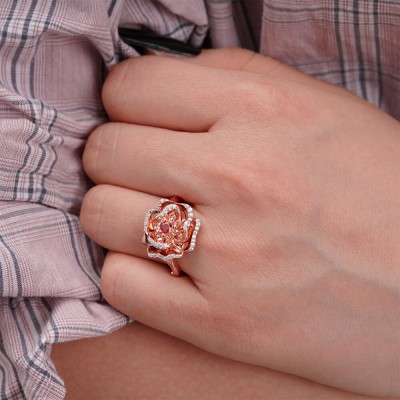 Rose Gold Round Cut Ruby 925 Sterling Silver Poppy Ring