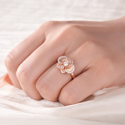 Rose Gold Round Cut White Sapphire 925 Sterling Silver Orchid Ring