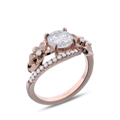 Rose Gold Round Cut White Sapphire 925 Sterling Silver Flower Engagement Ring