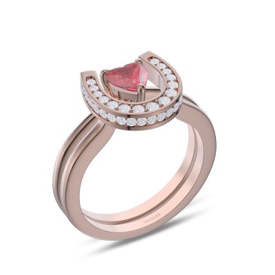 Rose Gold Heart Cut Ruby 925 Sterling Silver Horseshoe Promise Ring