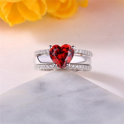 Heart Cut Ruby 925 Sterling Silver Insert Promise Ring