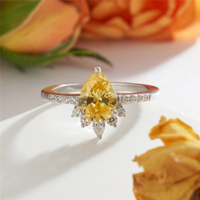 Art Deco Pear Cut Yellow Topaz 925 Sterling Silver Engagement Ring