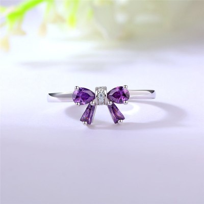 Amethyst 925 Sterling Silver Bowknot Promise Ring 