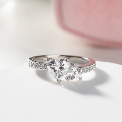 Heart Cut White Sapphire 925 Sterling Silver Heart to Heart Promise Ring
