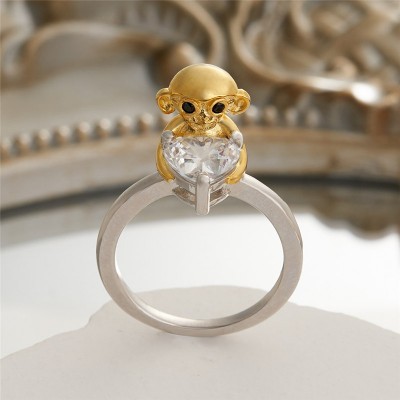 Heart Cut White Sapphire 925 Sterling Silver Monkey Ring