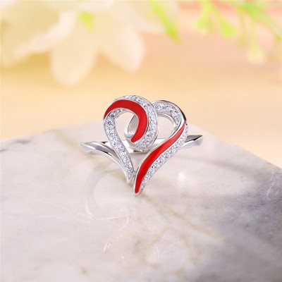 Unique 925 Sterling Silver Enamel Heart Cocktail Ring