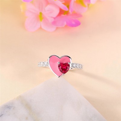 Heart Cut Ruby 925 Sterling Silver Heart to Heart Promise Ring