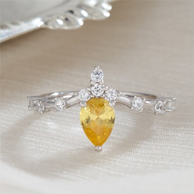 Pear Cut Yellow Topaz 925 Sterling Silver Curved Engagement Ring