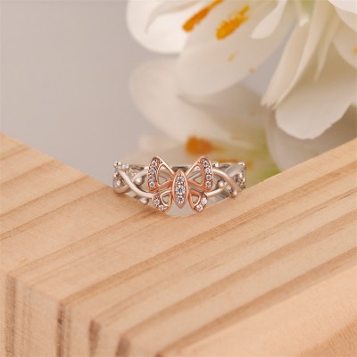 White Sapphire 925 Sterling Silver Butterfly Twisted Promise Ring