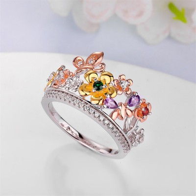 Multicolor Flowers Bloom 925 Sterling Silver Women's Band
