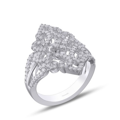 Art Deco Hollow White Sapphire 925 Sterling Silver Cocktail Ring