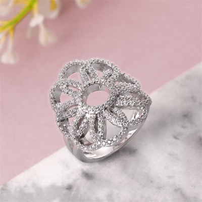 Art Deco White Sapphire 925 Sterling Silver Hollow Flower Ring