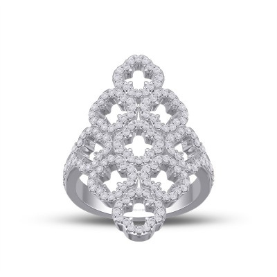 Art Deco White Sapphire 925 Sterling Silver Hollow Clover Ring