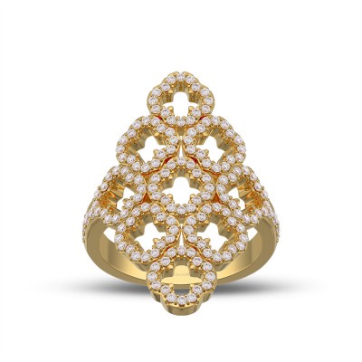 Yellow Gold Art Deco White Sapphire 925 Sterling Silver Hollow Clover Ring