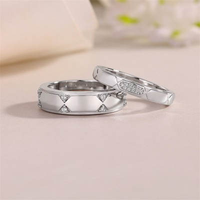 Stylish White Sapphire 925 Sterling Silver Matching Couple Rings