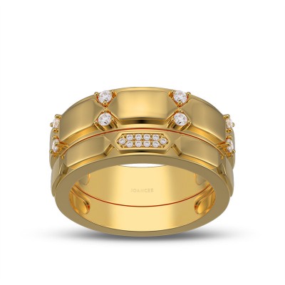 Yellow Gold Stylish White Sapphire 925 Sterling Silver Matching Couple Rings