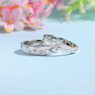 Unique White Sapphire 925 Sterling Silver Matching Couple Rings