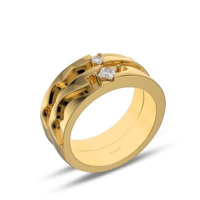 Yellow Gold Unique White Sapphire 925 Sterling Silver Matching Couple Rings