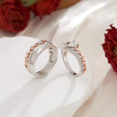 Matching White Sapphire 925 Sterling Silver Two Tone Antler Couple Rings