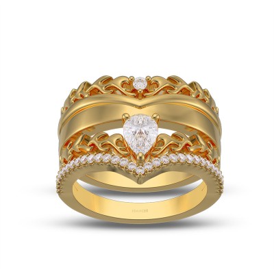 Yellow Gold Matching White Sapphire 925 Sterling Silver Antler Couple Rings