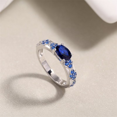 Vintage Oval Cut Blue Sapphire 925 Sterling Silver Engagement Ring