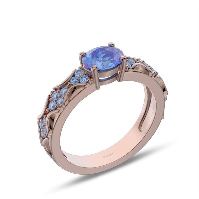 Rose Gold Vintage Oval Cut Blue Sapphire 925 Sterling Silver Engagement Ring