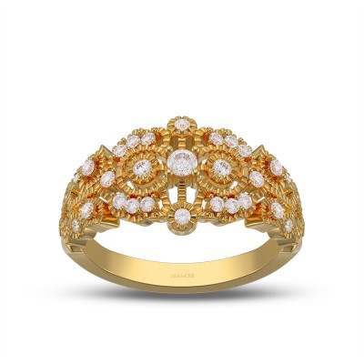 Yellow Gold Art Deco White Sapphire 925 Sterling Silver Women's Band