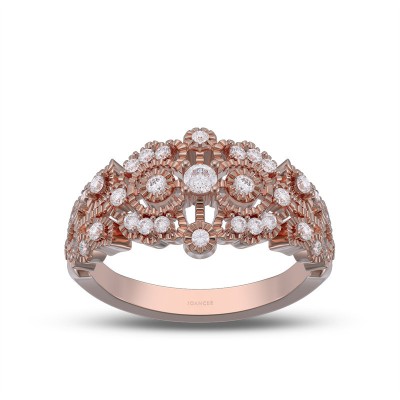 Rose Gold Art Deco White Sapphire 925 Sterling Silver Women's Band