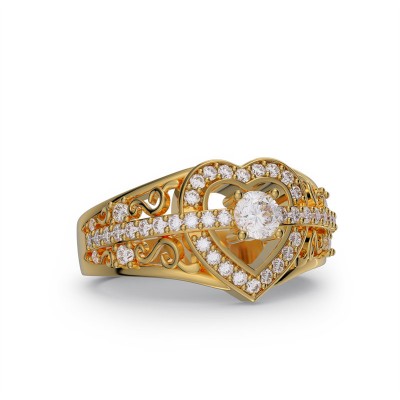 Yellow Gold Heart Shape Round Cut White Sapphire 925 Sterling Silver Promise Ring
