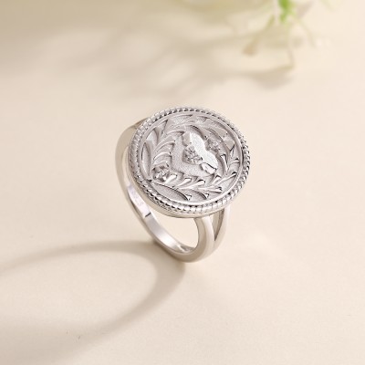 White Sapphire 925 Sterling Silver Heart Angel Wings Women's Signet Ring