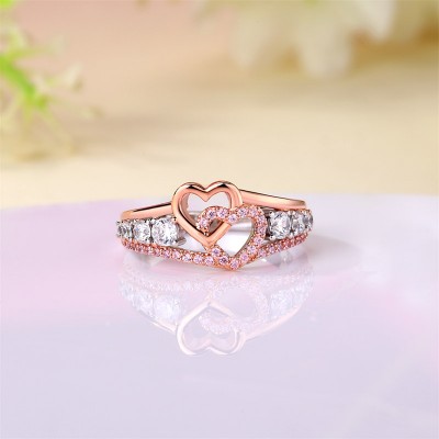 Rose Gold Pink Sapphire 925 Sterling Silver Intertwining Heart Ring