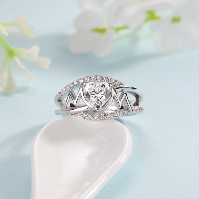 Heart Cut White Sapphire 925 Sterling Silver Mom Ring