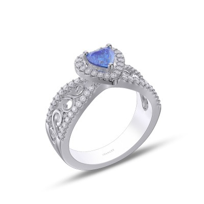 Heart Cut Blue Sapphire 925 Sterling Silver Halo Promise Ring