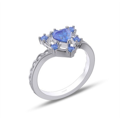 Heart Cut Blue Sapphire 925 Sterling Silver Promise Ring