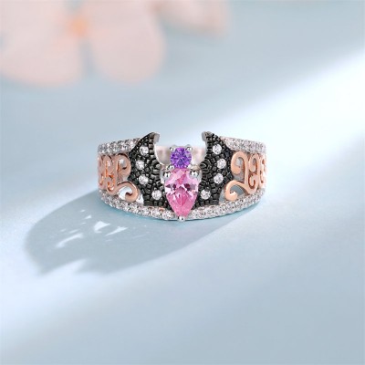 Pear Cut Pink Sapphire 925 Sterling Silver Two Tone Bat Ring