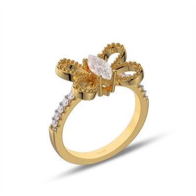 Yellow Gold Marquise Cut White Sapphire 925 Sterling Silver Butterfly Ring