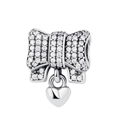 Bowknot & Heart Charm Sterling Silver